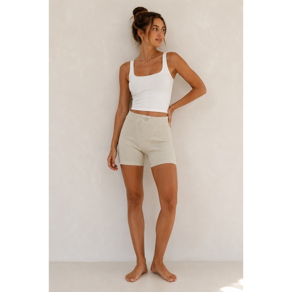 WNTRMSE Lounge Rib Shorts Womens XS Cream Ribbed‎ Cotton Boxer Style
